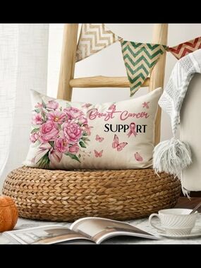 Breast Cancer Support Decorative Pillow — Pink Floral Design
